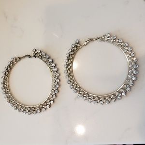 ☮ Silvertone and Crystal Hoop Earrings